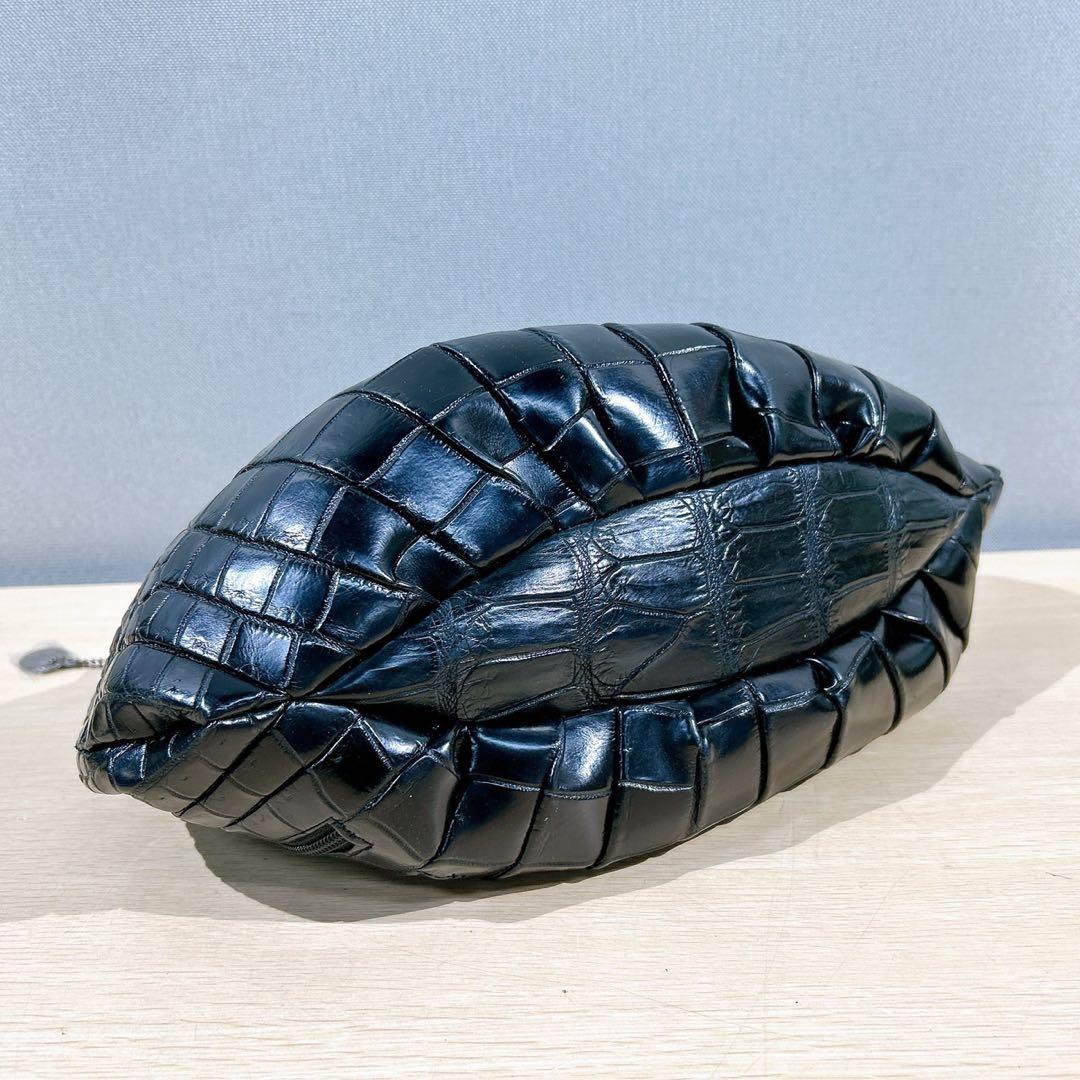 ★JRA認定 リアルクロコダイル マットクロコ ハンドバッグ センター取り 鰐革