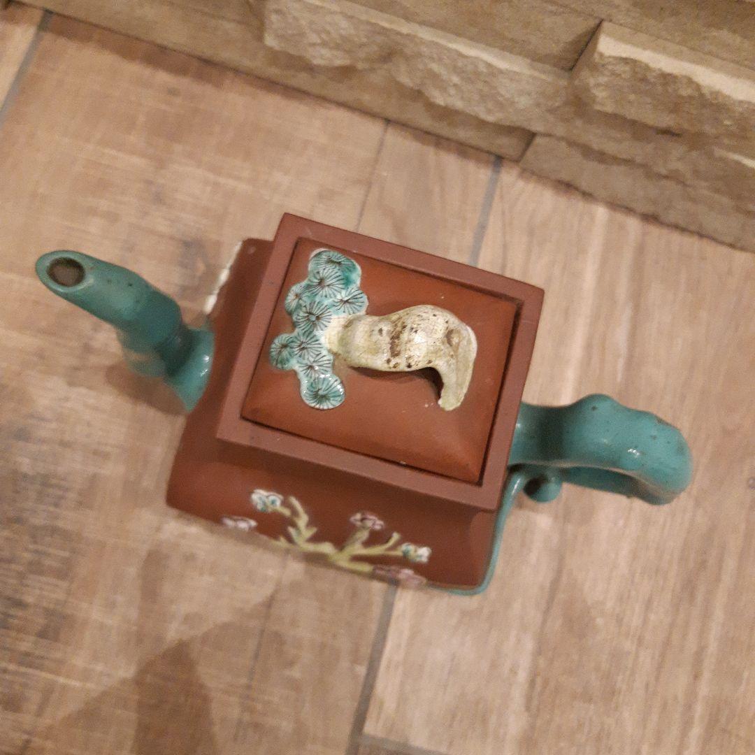 唐物　宜興紫砂　色絵花文　朱泥急須　単孔口　煎茶道具 ヴィンテージ 中国茶器