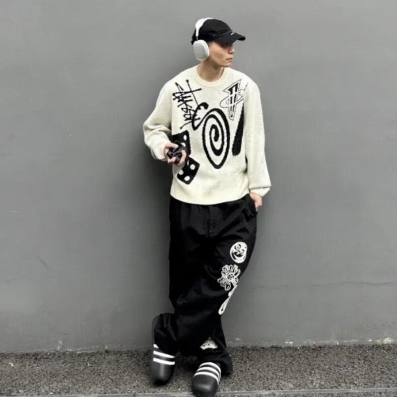 Stussy グラフィックニット Mサイズ クリーム色