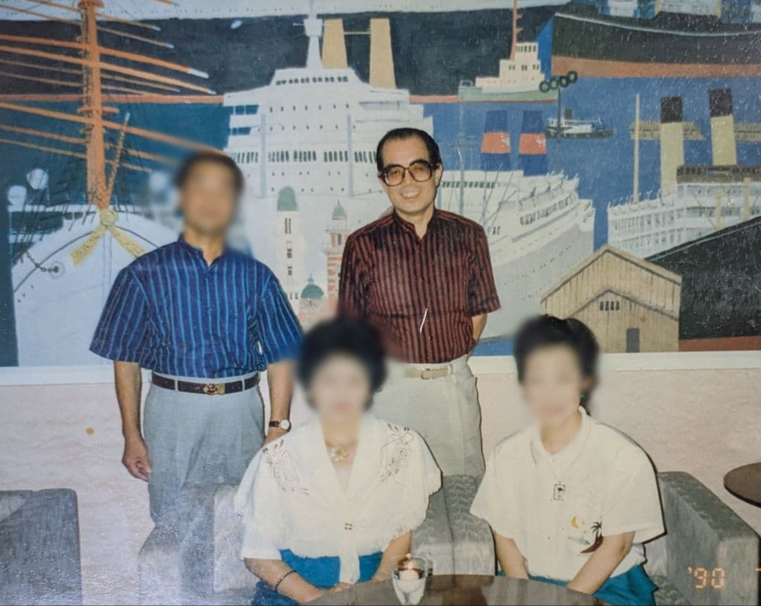 柳原良平先生 「鶴見つばさ橋とコンテナ船」 水彩画カラーサイン色紙（1995年）