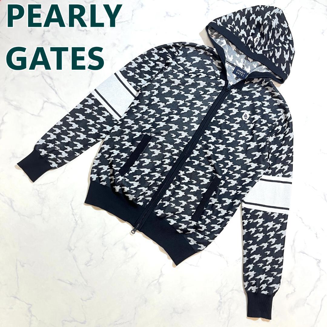 美品★パーリーゲイツ 千鳥格子柄 ニットジップアップブルゾン 白×黒 1