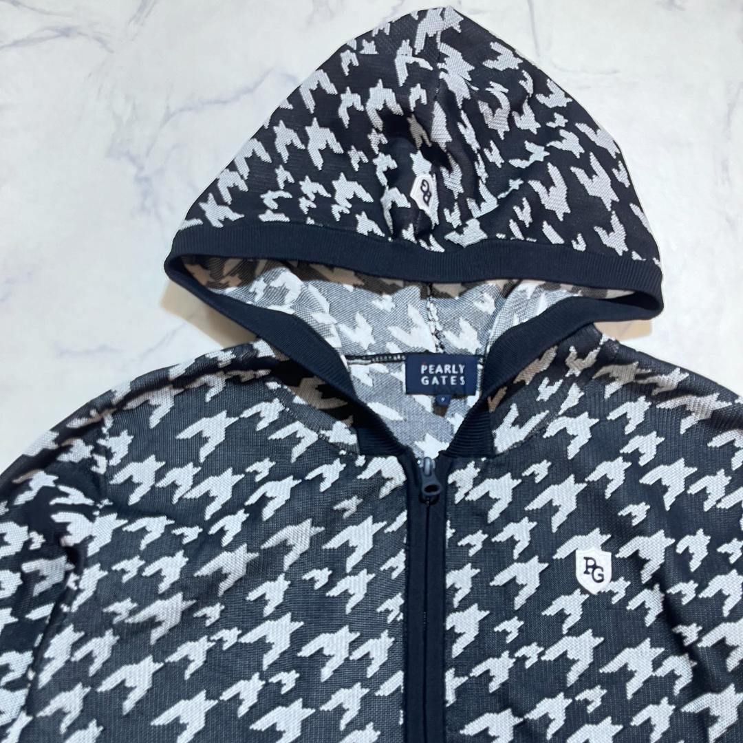 美品★パーリーゲイツ 千鳥格子柄 ニットジップアップブルゾン 白×黒 1