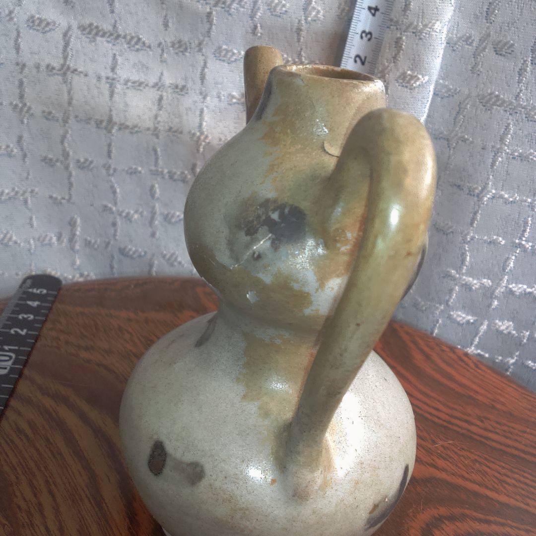 骨董６手作り陶器壺、二重ボディ