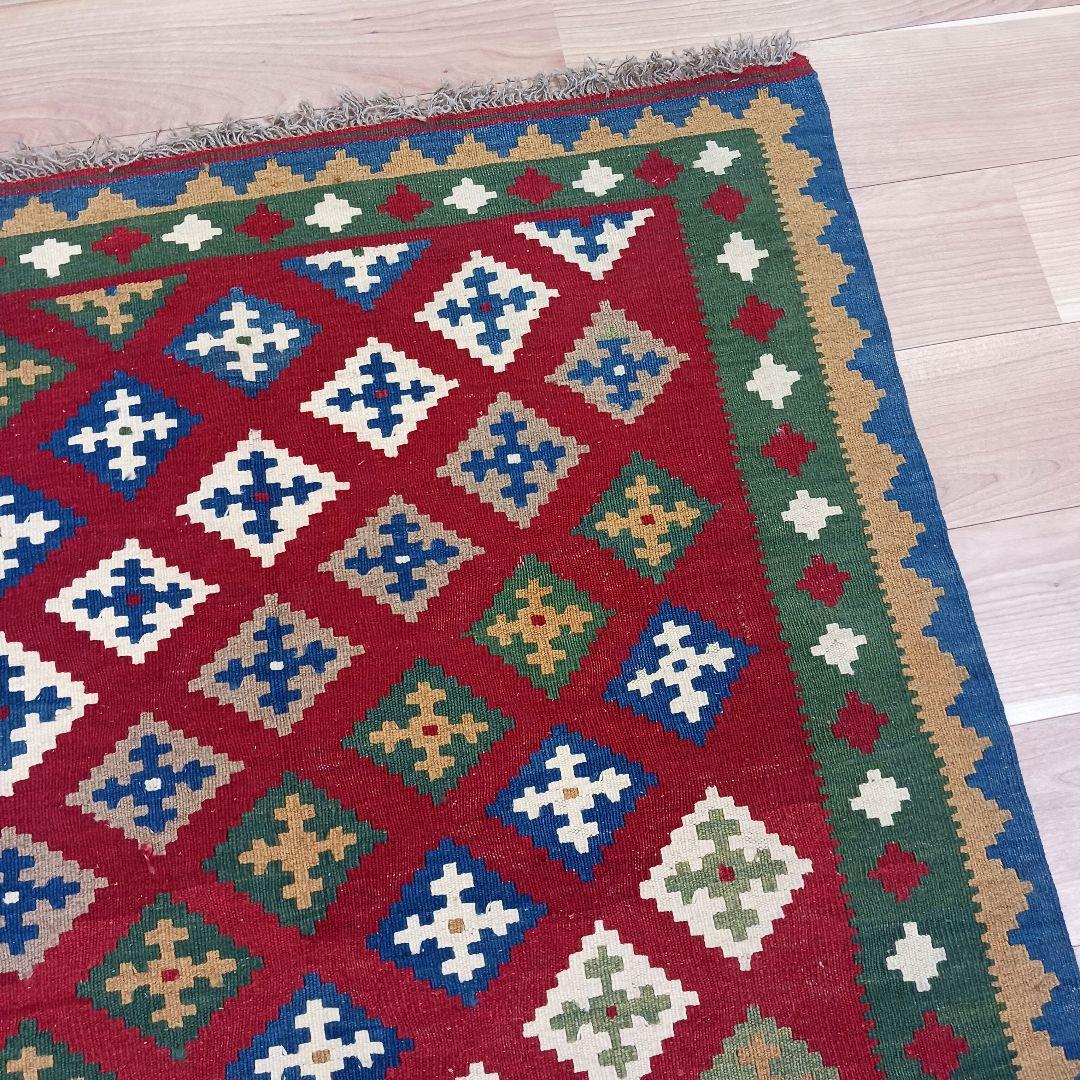 Y2658-1 イラン カシュガイ産 キリム 天然染料 ウール100% 絨毯