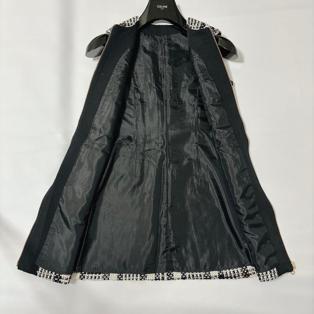 【極美品】シェリエ　Sheller フロントZIPツイードドレス　黒　白