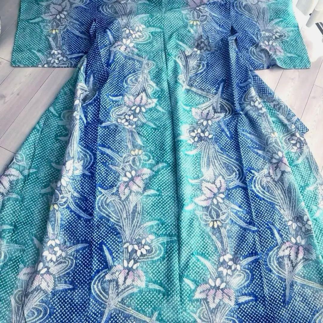 専用かな様　　有松絞り・有松鳴海絞り 身丈160 cm 菖蒲 広襟No.-220