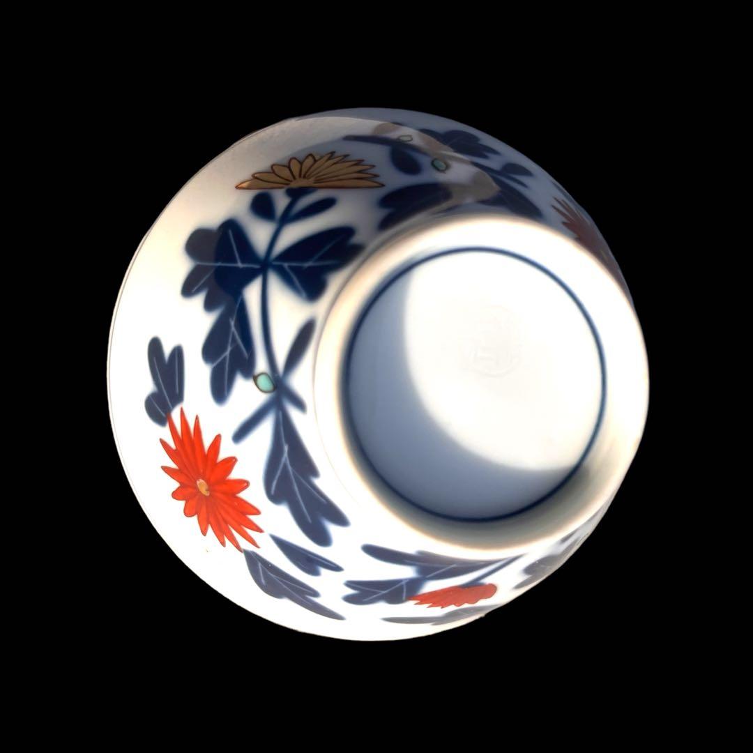江後期～明治時代 豊楽燒 染付 金彩 菊花絵文　湯呑み5点　茶器　手書き　尾張