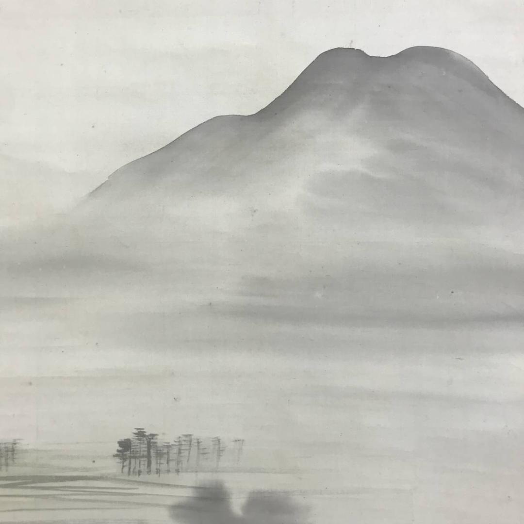 【真作】川端玉章/春景入船図/山水図/帆船図/掛軸/名家伝来/AD-303