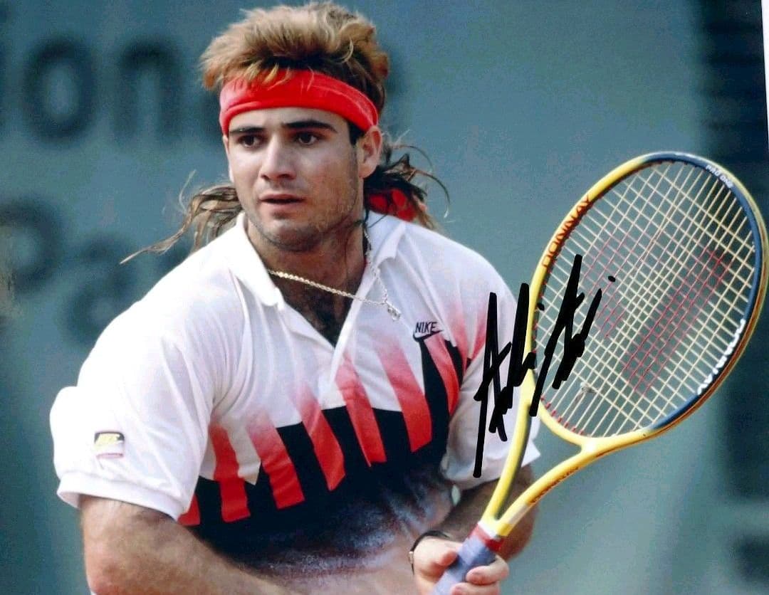 セール…アンドレ・アガシ直筆サイン入り超大型写真…アメリカ・プロテニスプレーヤー