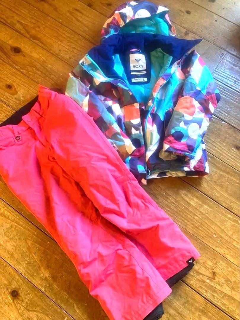 専用ROXY スキーウェア 130 スノボ 上下　腰履きパンツ ピンク系 キッズ