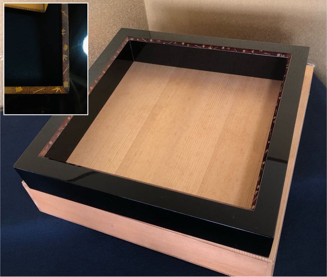 《R》茶道具 黒真塗 梨地 松竹梅 炉縁 木箱　260205く5