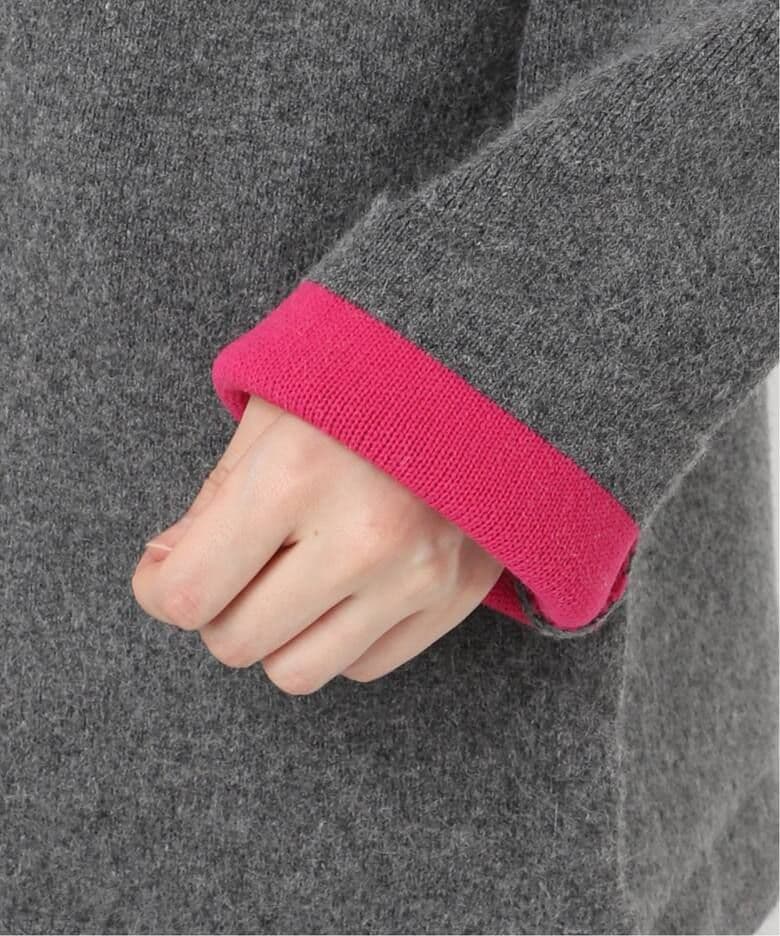 simplicite ２層スムース編みロングカーディガン　グレーピンクフォックス