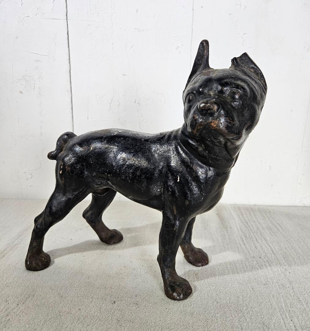 ANTIQUE ボストンテリア 犬の置物 鉄製 ドアストッパー オブジェ 鋳物