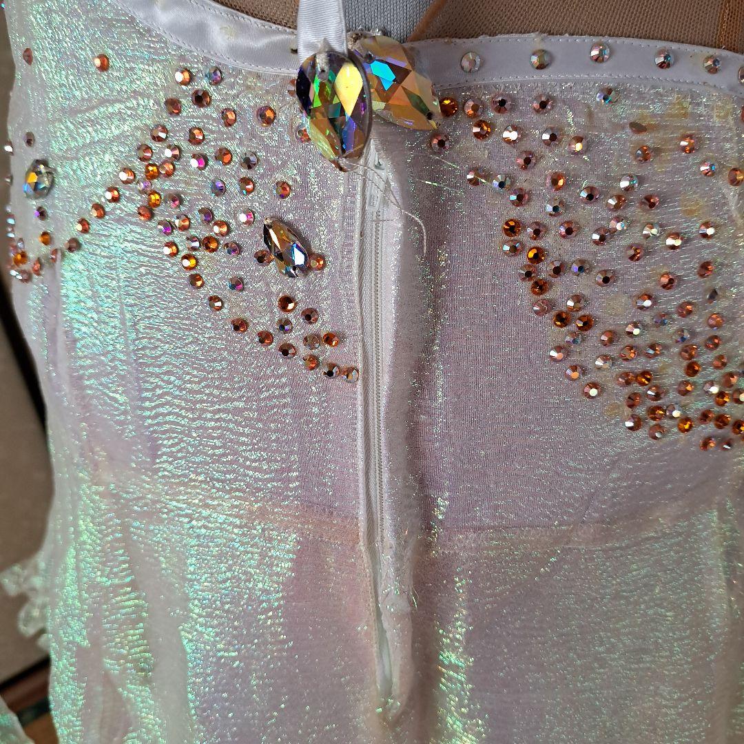 社交ダンスドレス ホワイト ビーズ装飾