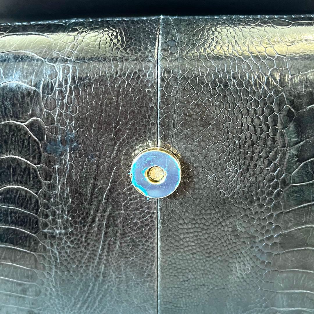 希少カラー オーストリッチ オーストレッグ シャイニング加工 ハンドバッグ 深緑