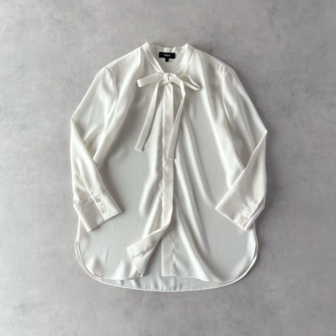 極美品　セオリー　長袖　ジョーゼット　タイブラウス　白