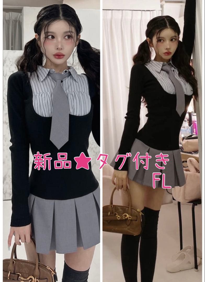 新品★ darich シャツドッキングニットミニワンピース　FL