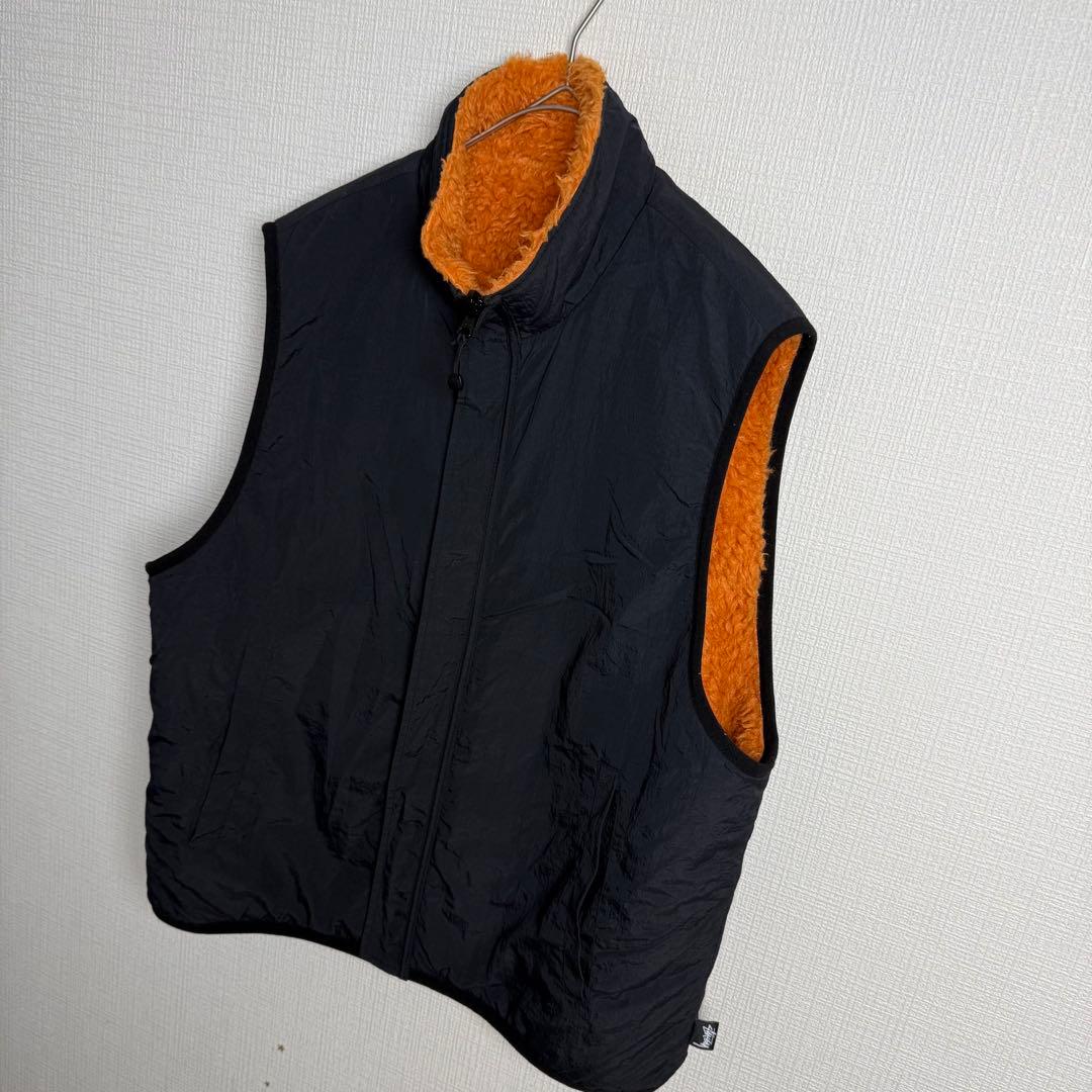 522 STUSSY リバーシブルボアベスト 橙×黒 フリース ストリート 映え