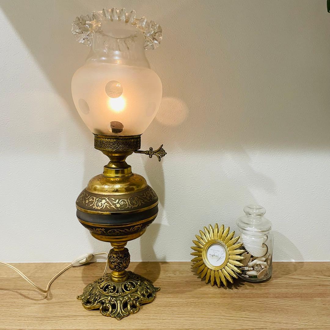 大型 アンティーク スタンドランプ フリル シェード 真鍮製 高さ58cm