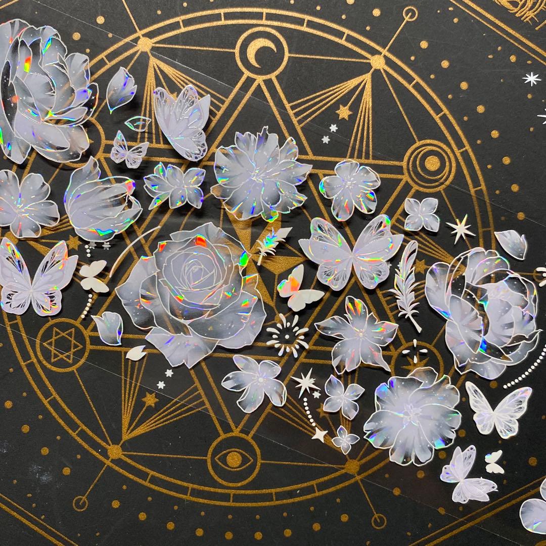 【9167】海外　マステ　中古巻　貝殻光マスキングテープ　お花系　半透明　紫