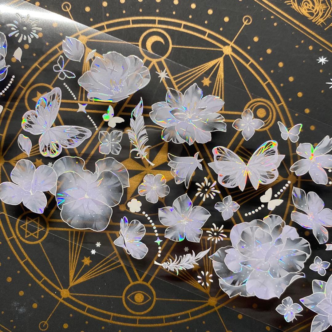 【9167】海外　マステ　中古巻　貝殻光マスキングテープ　お花系　半透明　紫