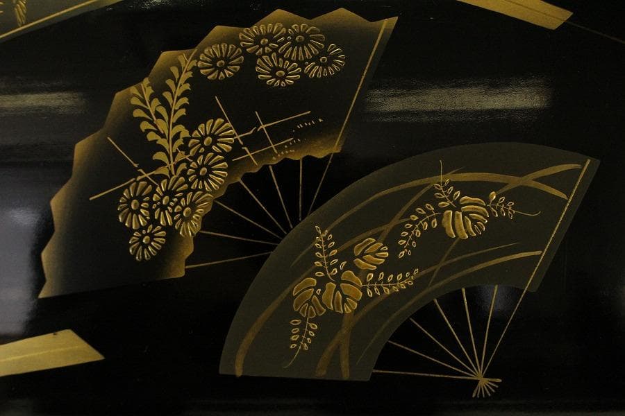 扇蒔絵 四方 廣蓋 煎茶盆 香盆(ZE705)