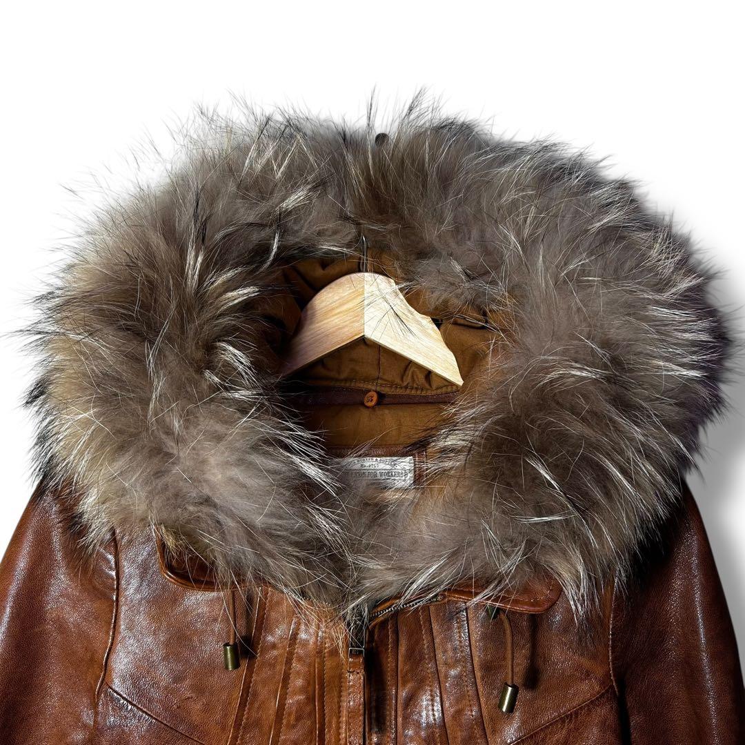 Goa 襟ファー　フード付きラムレザーシングルライダースジャケット　Y2K