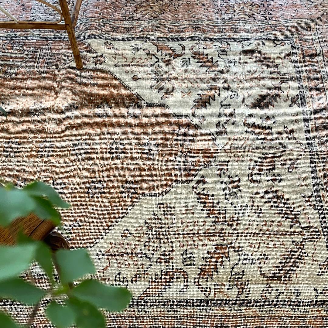 超大判157×269品メダリオン　コーラルピンク　ミルク　トルコヴィンテージラグ