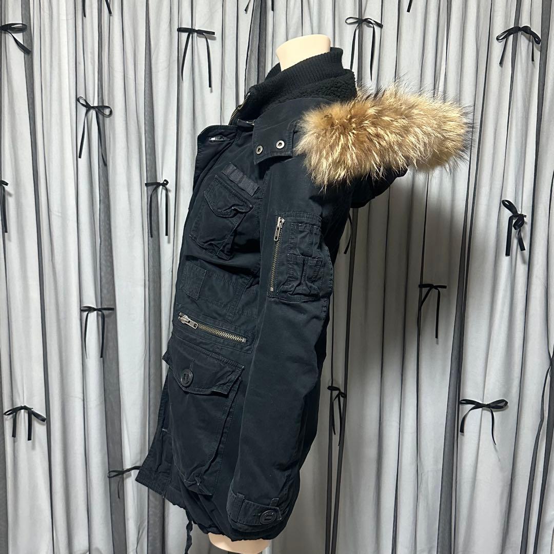 平成ギャル y2k　リアルファー付きミニタリーモッズコート　黒　グランジ　ダウン