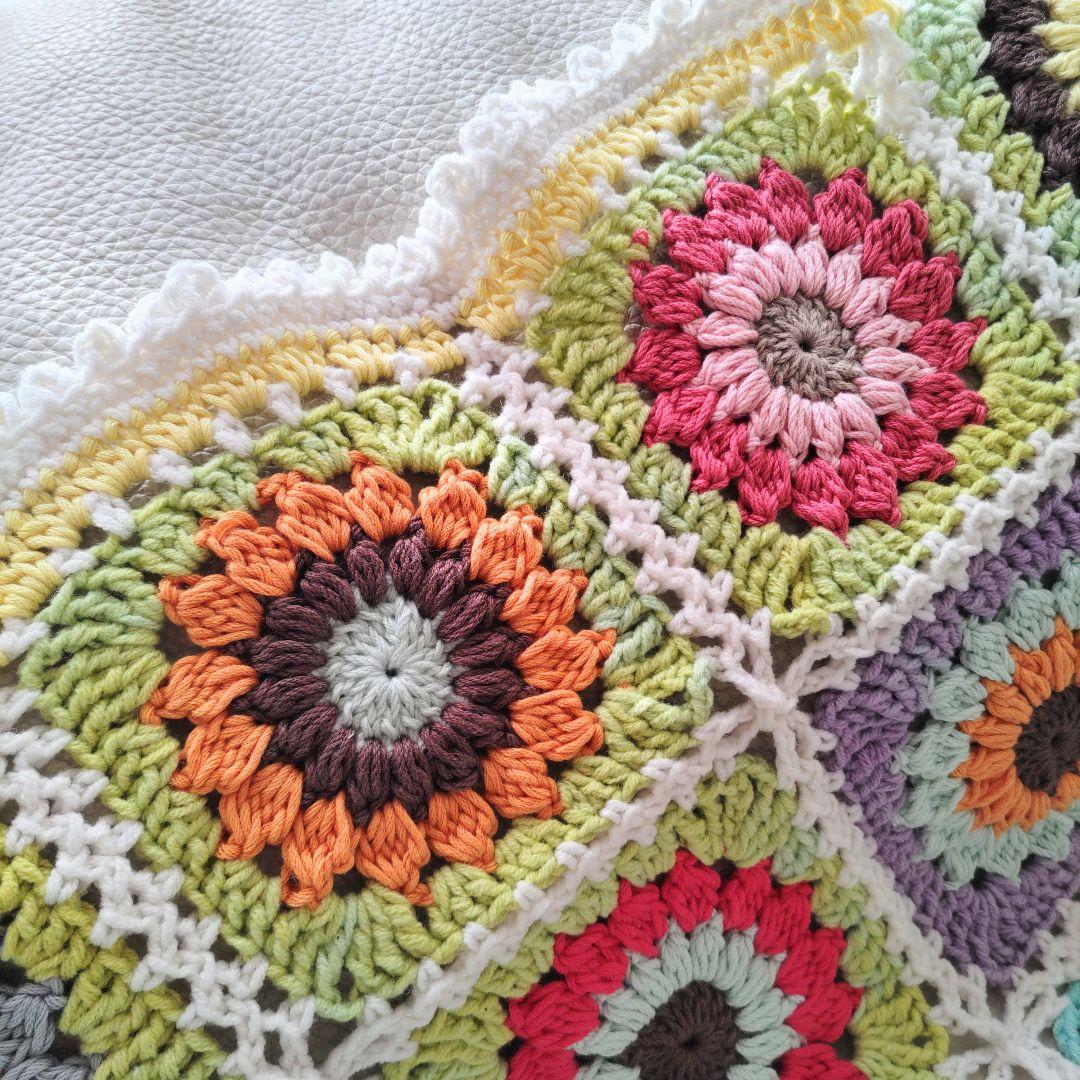 手編みブランケット★コットン★カラフル★おひさまグラニースクエア
