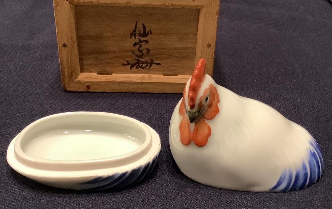 【香蘭社】香合　鶏　陶器　骨董　茶道具　明治時代物