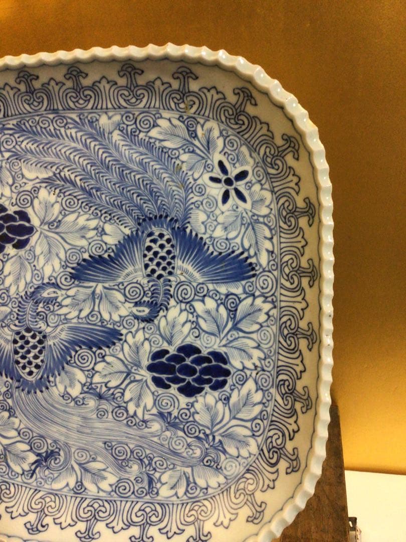 古伊万里 四角皿 幅約28.3センチ 木箱付き