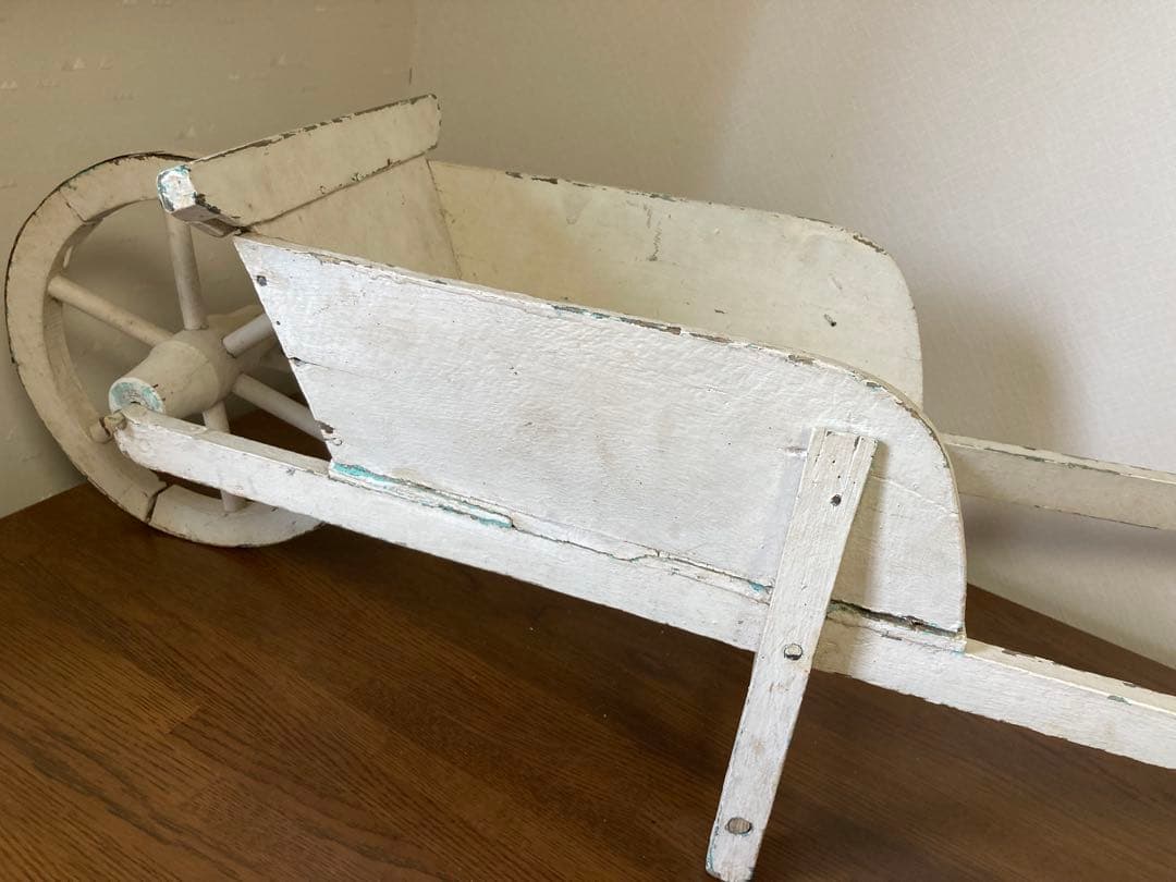 フランス アンティーク ホワイト ペイント 木製カート 手押し車 花車プランター