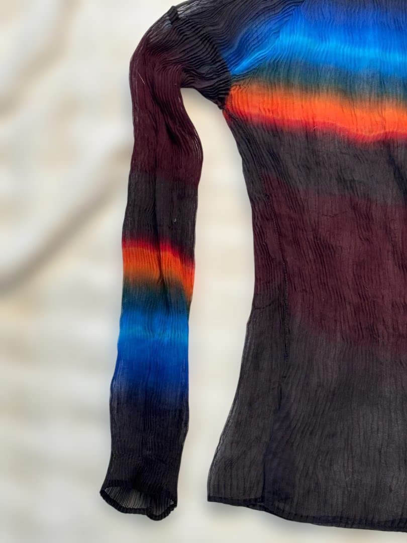 ISSEY MIYAKE ボーダー入り プリーツ ハイネック