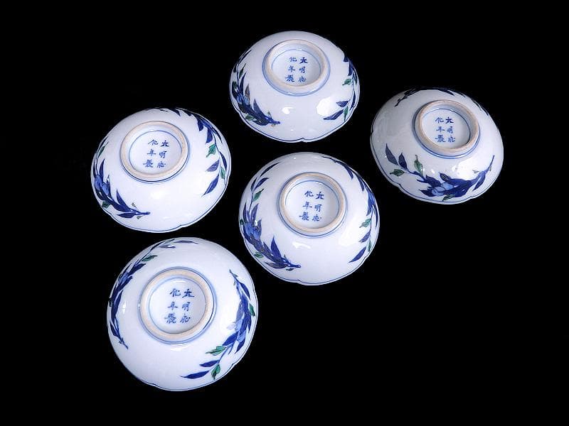 古伊万里　金襴手　玉乗り獅子に鳥の図　３寸半皿　５枚　066AS-CIf