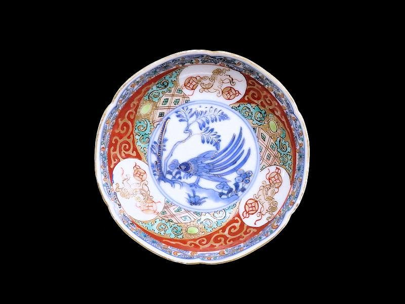 古伊万里　金襴手　玉乗り獅子に鳥の図　３寸半皿　５枚　066AS-CIf