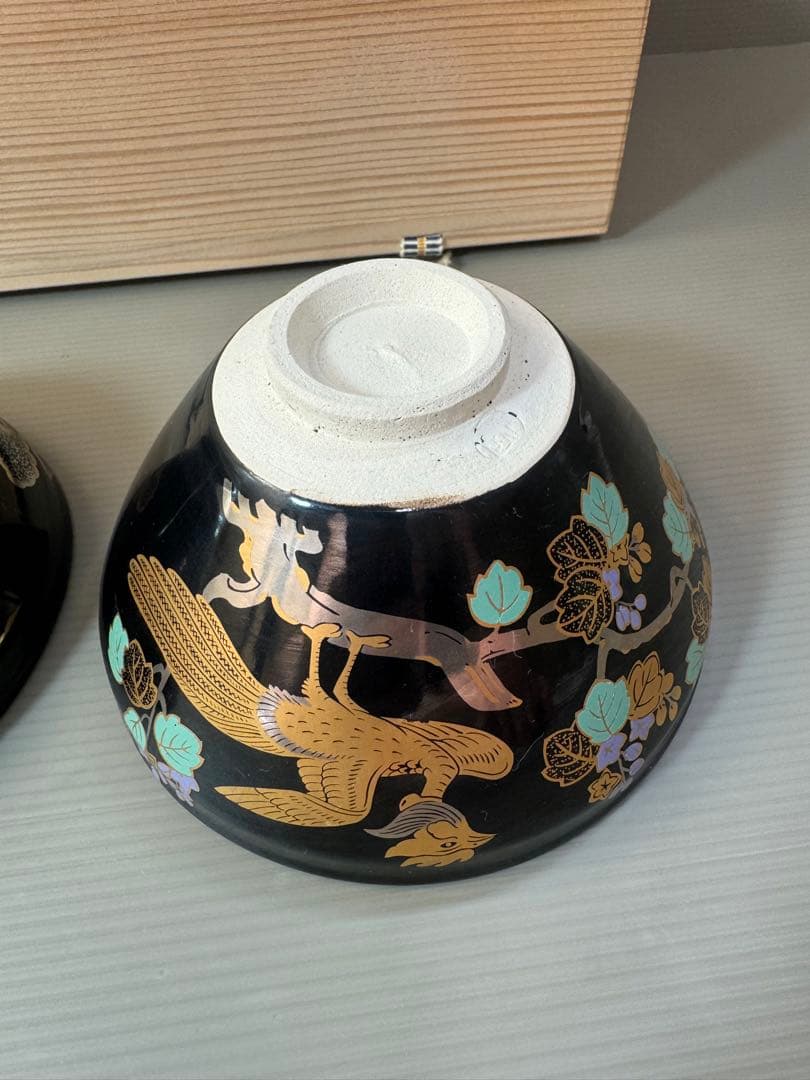 2787 原平窯　瑞鳥鳳凰　金銀天目抹茶茶碗　2客　未使用