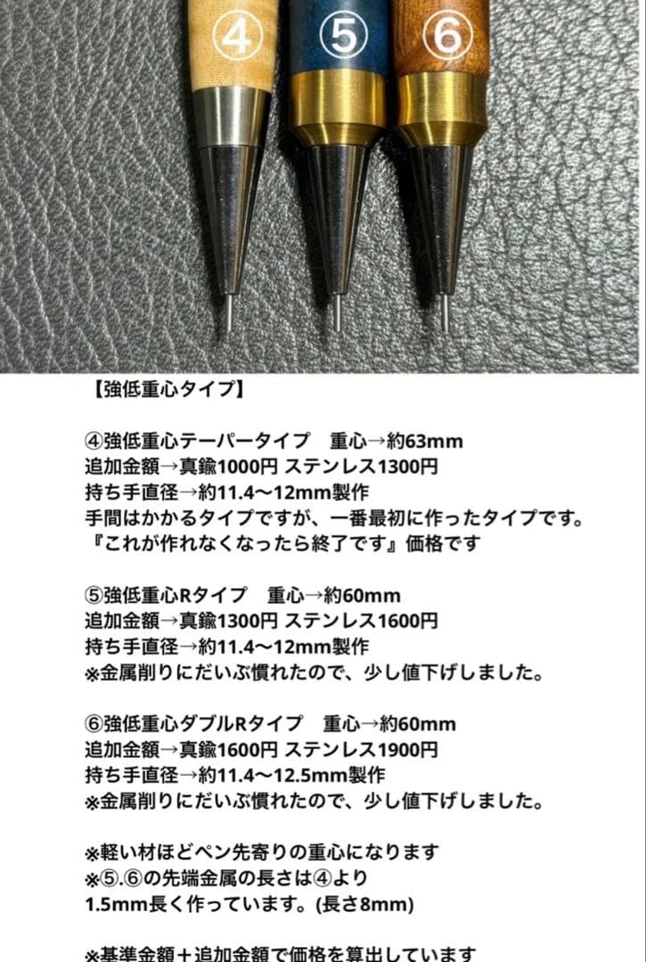 ナナシ588屋久杉油木トラ杢　木製シャーペン　強低重心ダブルR ステンレス