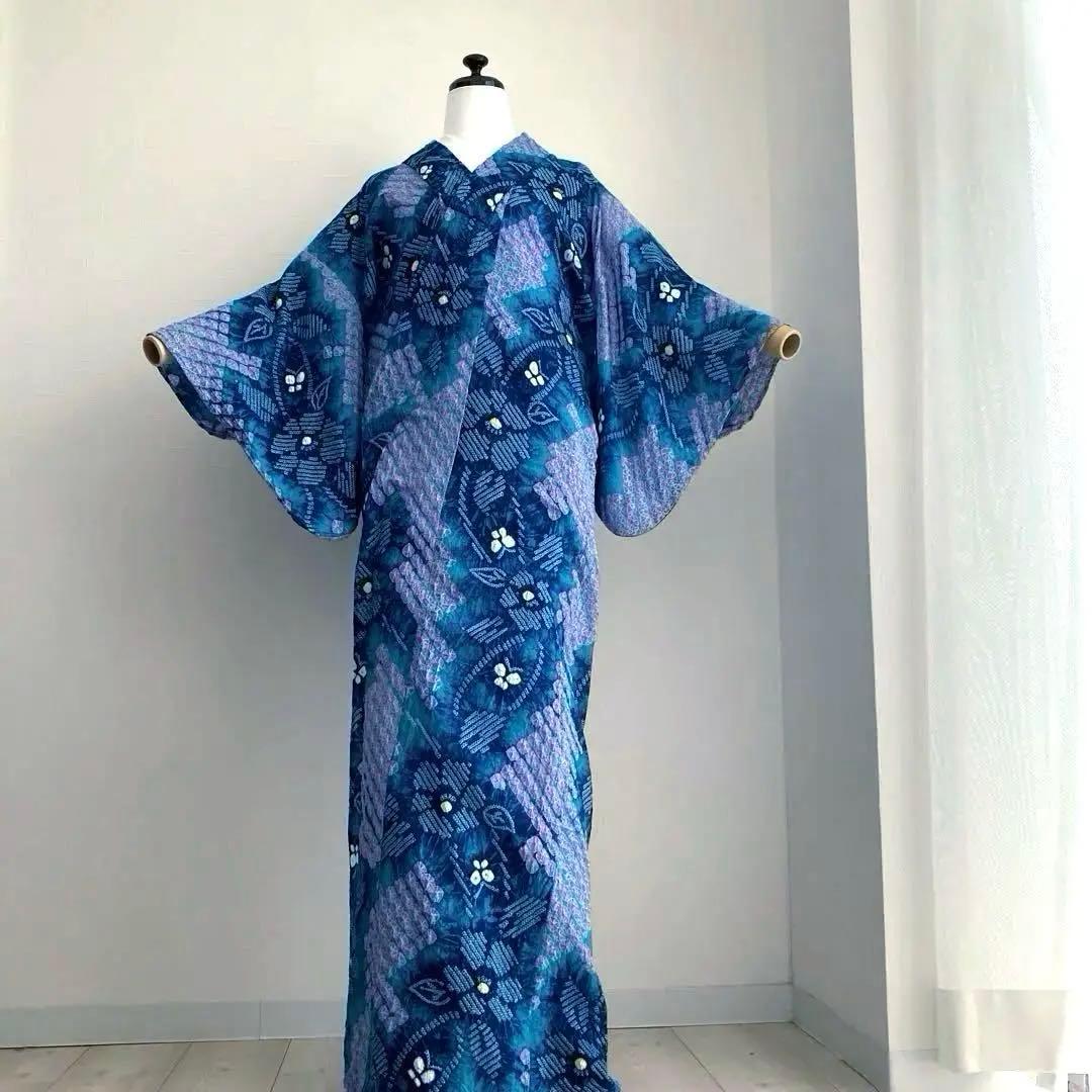 椿★ 有松絞り浴衣・有松鳴海絞り 大輪花模様　上質　N7-16