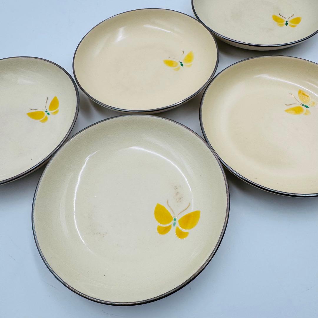 【仁清写　永楽善五郎　皿　五客　蝶　共箱】骨董　アンティーク　インテリア