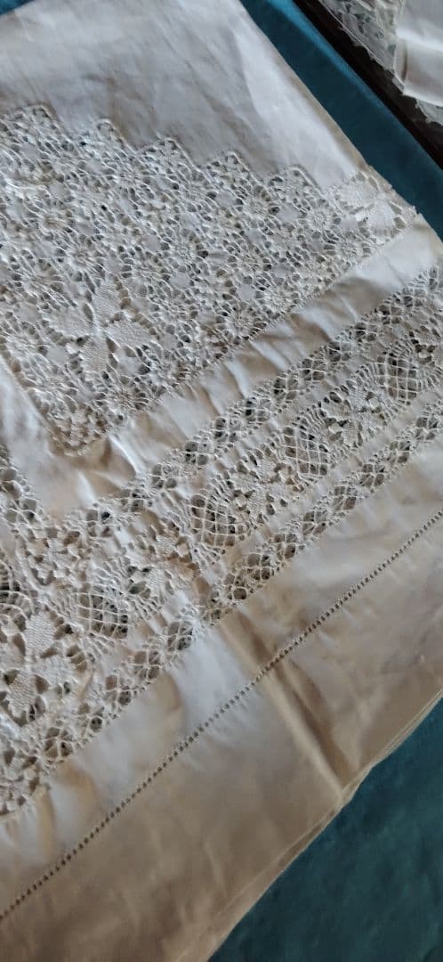 ロンドンのアンティーク屋さんでみつけたスレッドレースのテーブルクロス