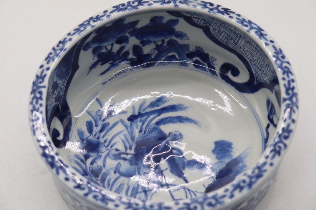 江戸　伊万里　染付　鶴紋大鉢　送料込み1121