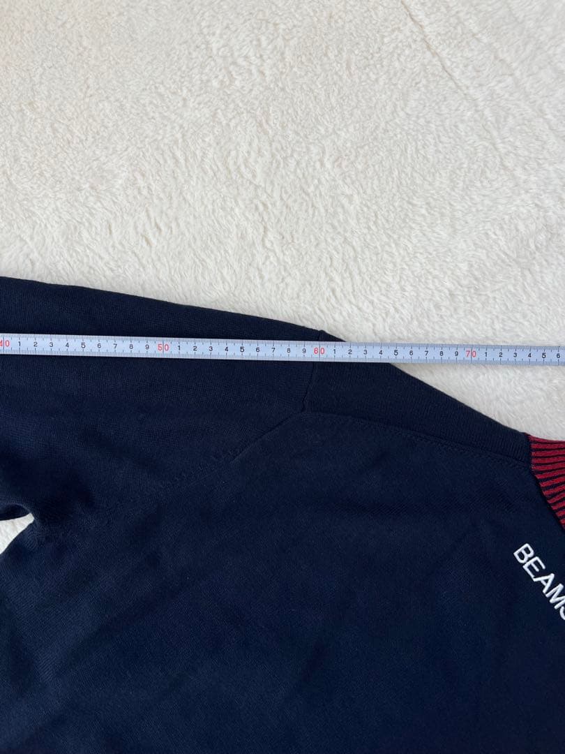 【防風/裏地付】BEAMS GOLF パネル モックネック ニット ネイビー M