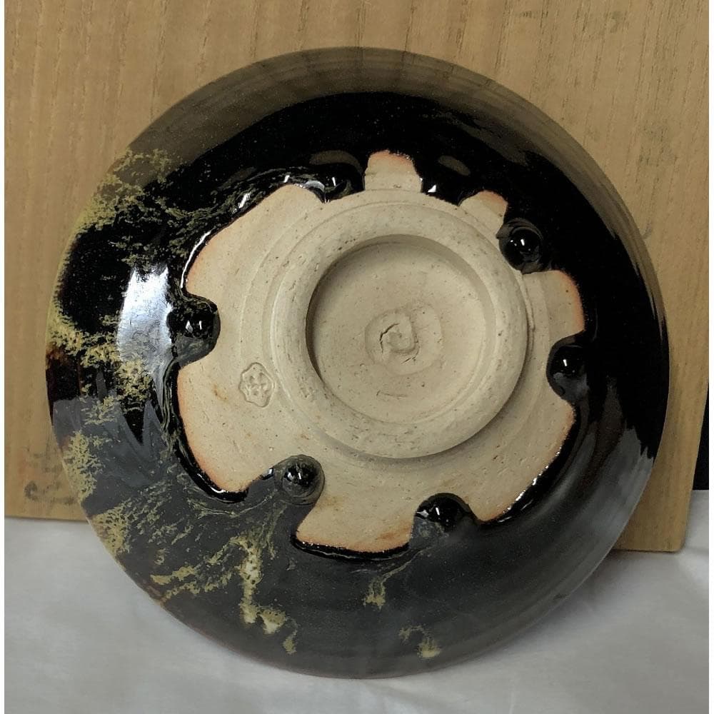 e2930 逆富士絵 平茶碗 在銘 合わせ箱 富士山 抹茶碗 茶道具