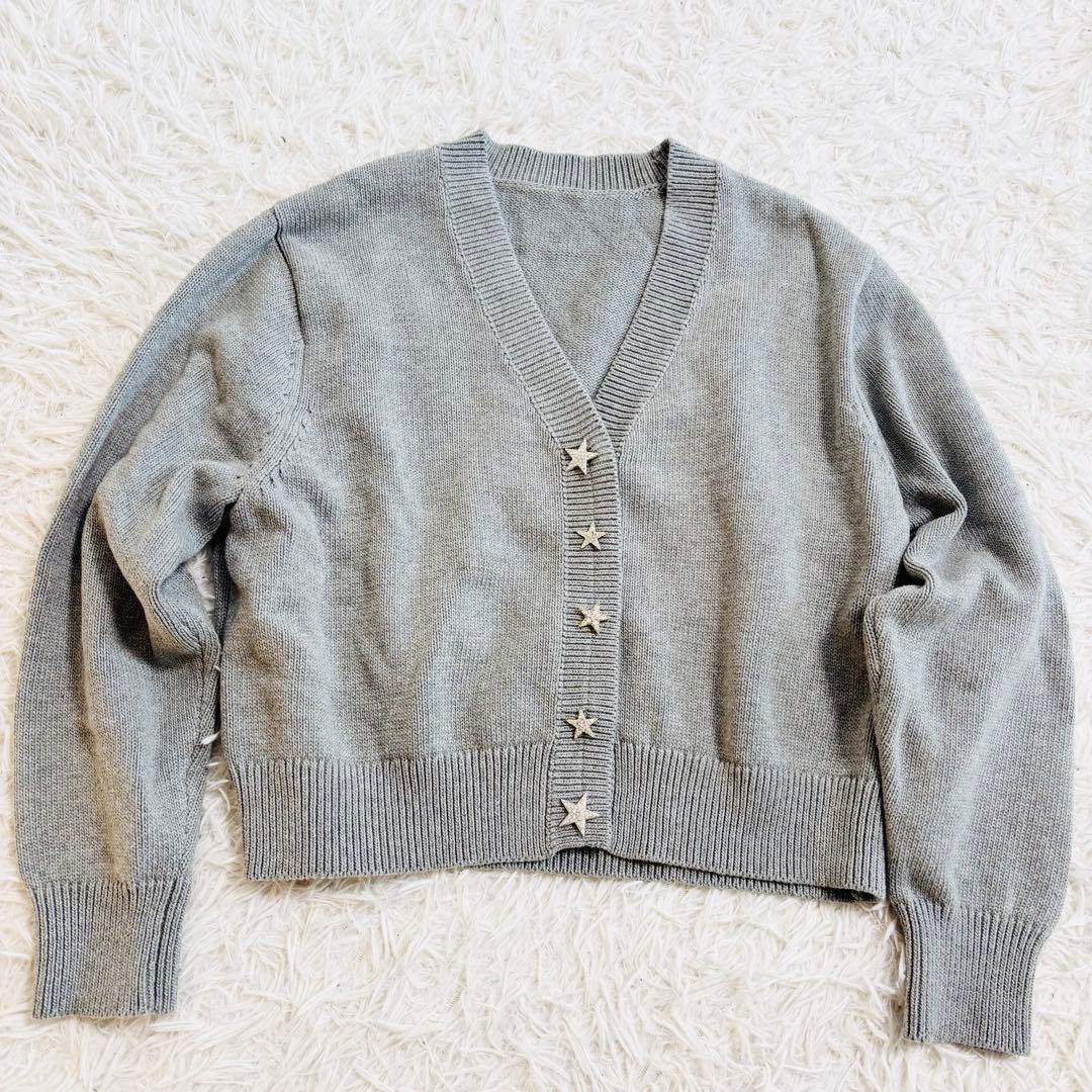 TREFLE+1 トレフルプラスワン　スターカーディガン グレー　星ボタン