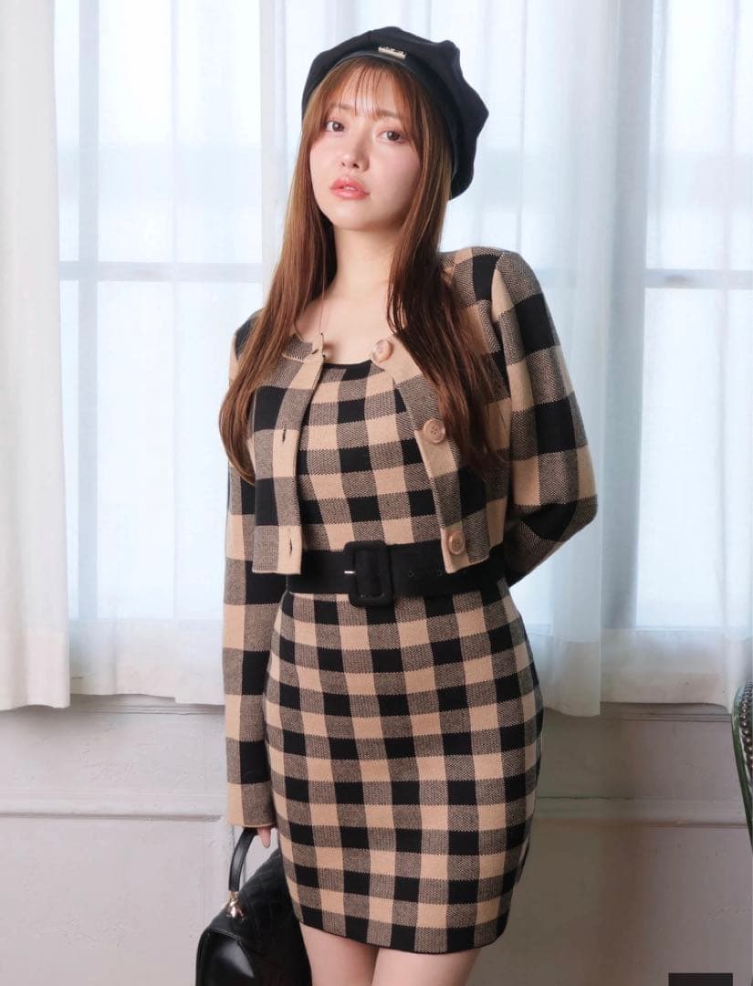 LIP SERVICE レトロチェックアンサンブルニットワンピース