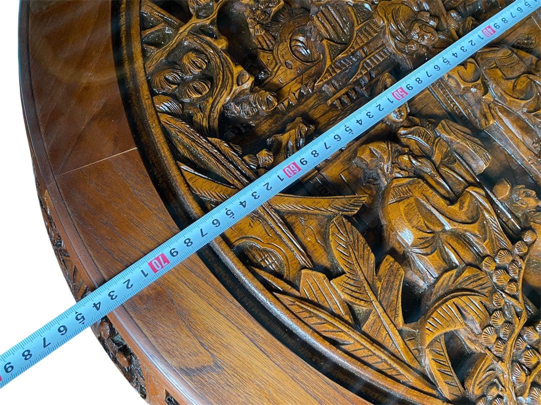 アジアン アンティーク 彫刻家具 テーブル イス4脚付き 猫脚 骨董