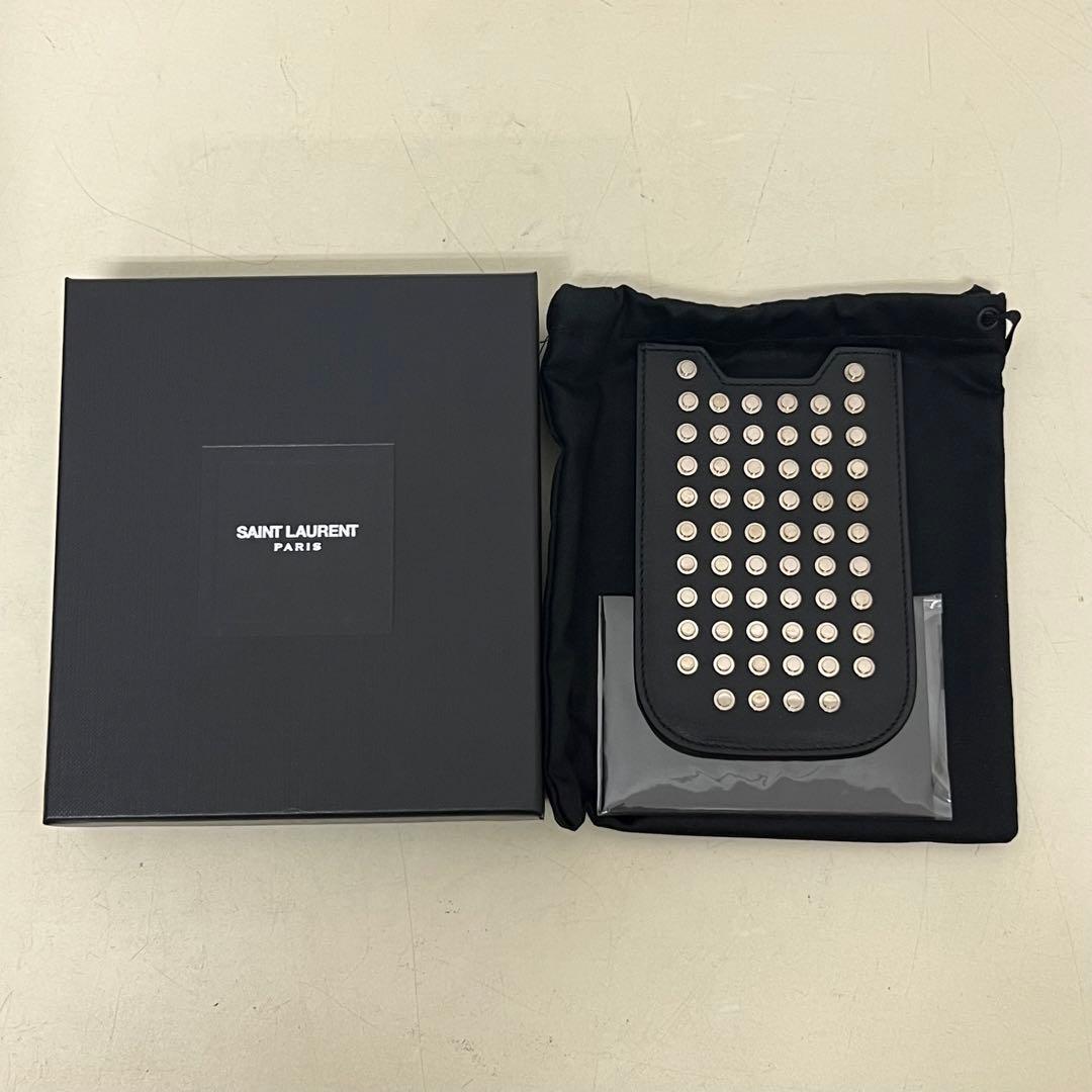 稀少 エディ期 初期 サンローラン パリ スタッズ カードケース 黒銀①