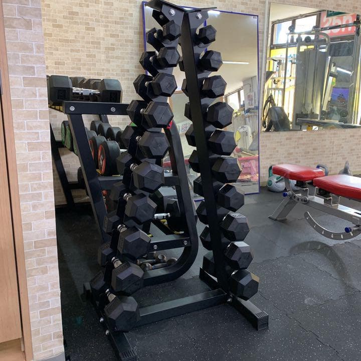 ダンベルスタンド& ヘックスラバーダンベル　1kgから10kg