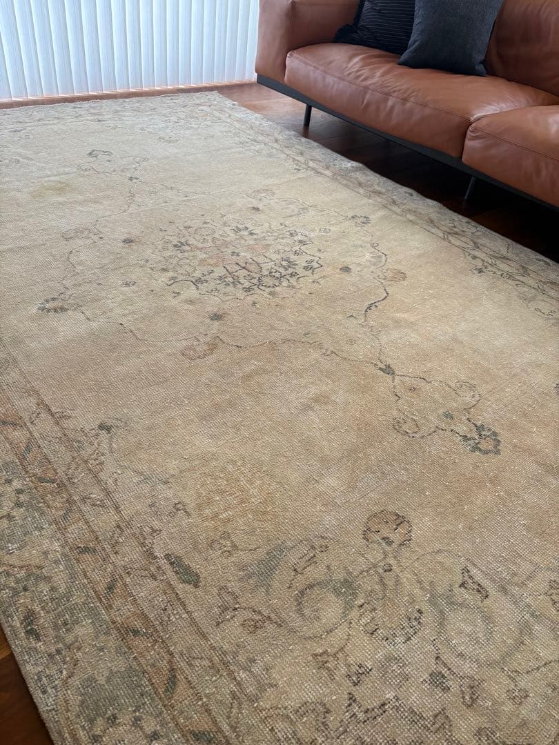 超大判　ヴィンテージラグ　オーバーダイ　オリエンタル　トルコ　ウシャク　ベージュ